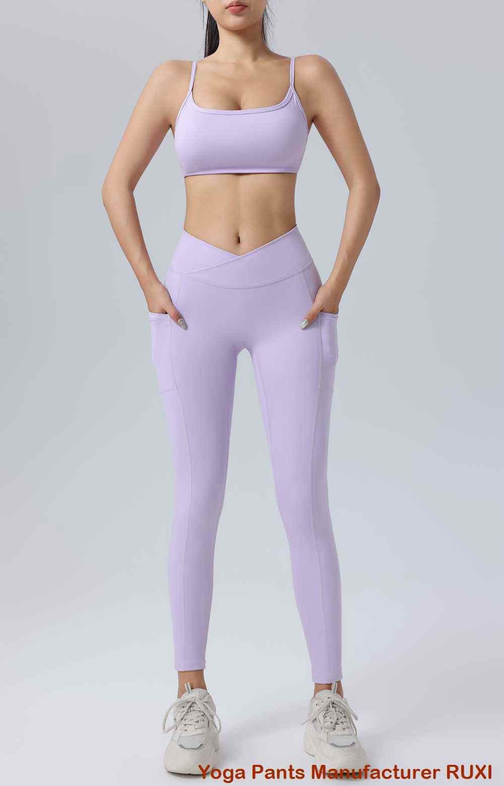 pantalon de yoga à rabat rose
